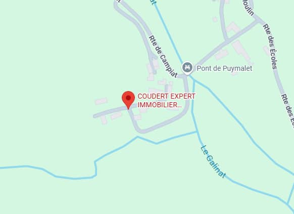 Carte de localisation COUDERT EXPERT IMMOBILIER près du Pont de Puymalet. Point d'accès via Rte de Campiat et Rte des Écoles.